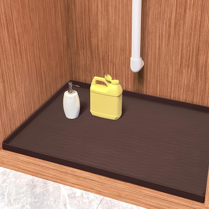 URMONA Waterproof Silicone Under Sink Mat 31'' x 22'' Shelf Liner for Kitchen and Bathroom, Cabinet and Counter Protector, Storage and Organizers, Litter Mat, Pet Cat Puppy Essentials(Brown) by URMONA