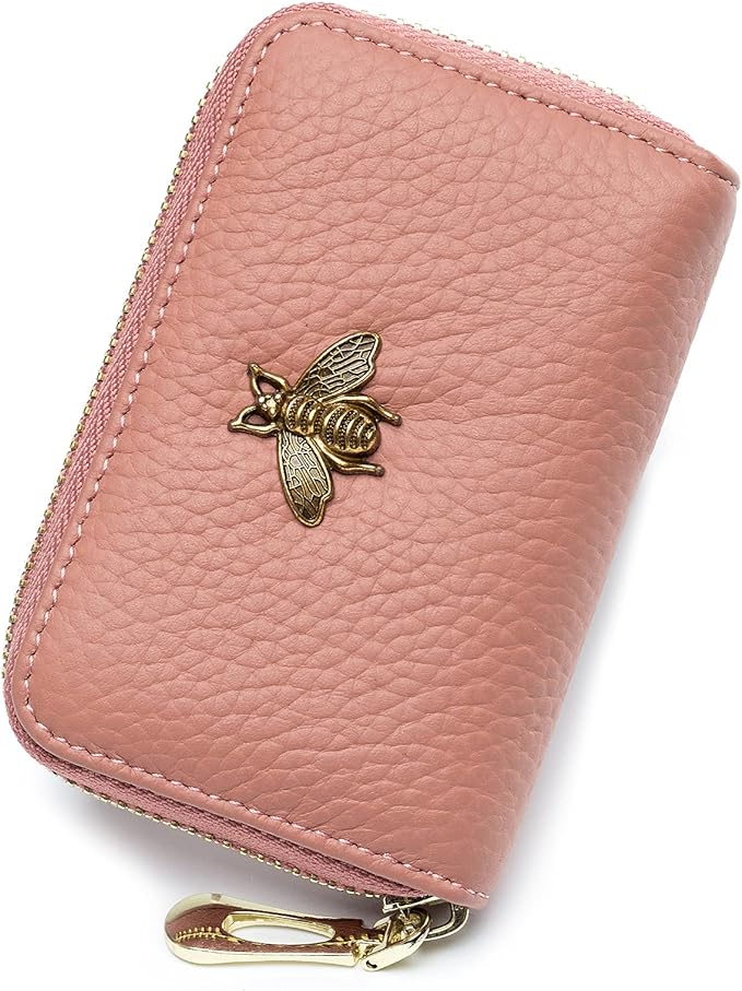 imeetu RFID Credit Card Holder, Small Card Wallet Women, Leather Card Case | Genuine Leather Women's Card & id Cases, Change Coin Purse with Zipper Keychain id Window, 20 Colors & 3 Styles, Daily, Gifts by imeetu