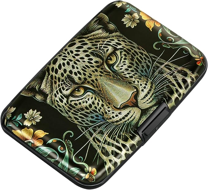 Mini RFID Aluminum Wallet Credit Cards Holder Business Card Case Metal ID Case for Men Women(Black Leopard) by ELFISH