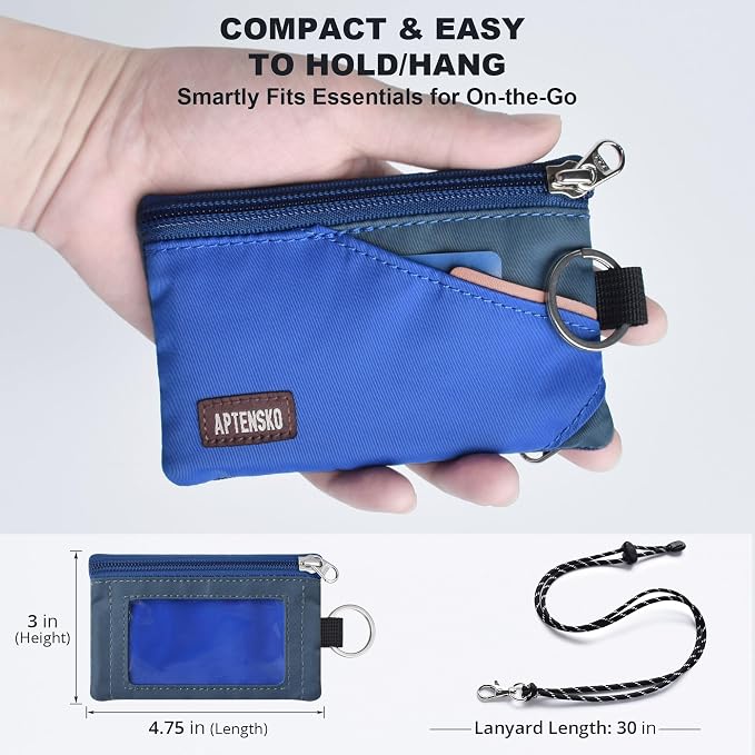 RFID Blocking Travel Wallet with Adjustable Lanyard, Small Nylon Zipper Pouch and Badge Holder for ID, Credit Cards, Cash, Keys, Commuters (Blue+SlateBlue) - Image 4