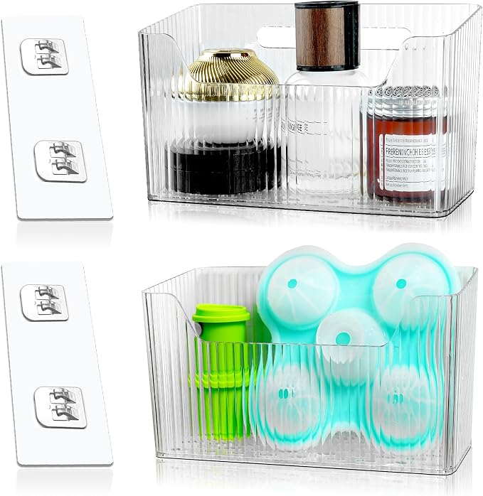 2 Pack Cabinet Door Organizer, Adhesive Wall Mounted Organizer Bins, Clear Storage Caddy, Stackable Basket for Kitchen Cabinets, Bathroom, Pantry, Office, and Tabletop Organization - Image 8