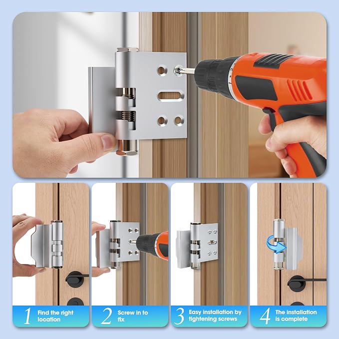 Home Door Reinforcement Lock - High Security Door Lock for Child Safe & Home Defense, Aluminum Guard for Inward Swinging Doors (Silver) - Image 5