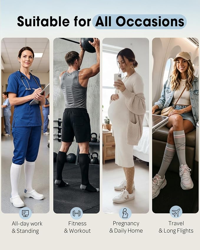 CTHH Soft Cotton Compression Socks for Women Men 20-30mmHg Knee High Socks | Support Circulation for Running, Flying, Nurses, Pregnancy (2 Pairs) - Image 6