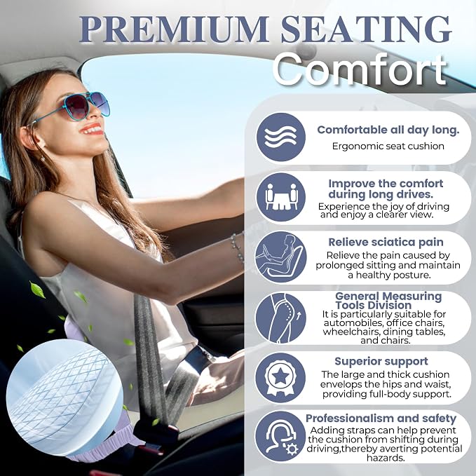 Memory Foam Seat Cushion for Sciatica & Back Pain Relief - Ergonomic Chair Pad with Adjustable Strap & Supportive Comfort Cover, Non-Slip for Car, Truck, Office Chair -Purple - Image 3