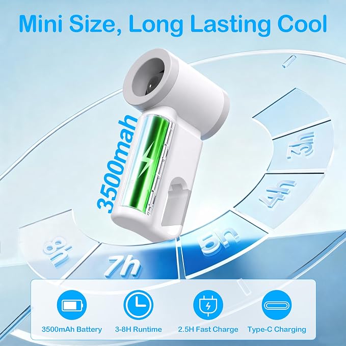 CIVPOWER Portable Mini Fan Handheld: Personal Travel Fan USB Rechargeable - 100 Speed Turbo Fan with LED Display - Pocket Size 8H Max Runtime, Outdoor Sport Hiking Concert Gift for Women Men, White - Image 3