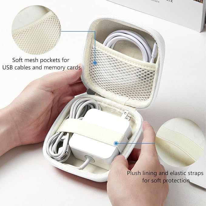 Portable Charger Case, Tech Pouch Travel Organizer, M, White | Hard Shell Electronic Storage for MacBook Power Adapter, Charging Cords, USB Drives, Power Bank Laptop Accessories - Image 4
