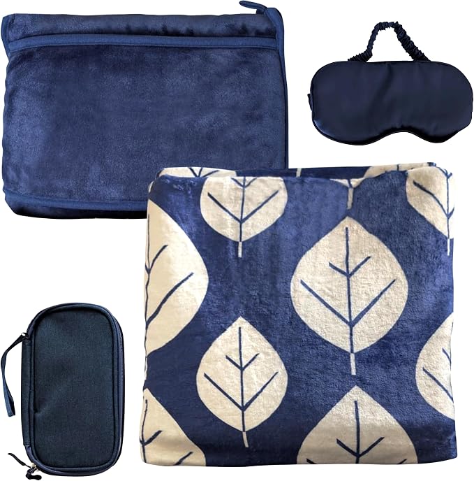 3 Piece Travel Blanket Set with Eye Mask & Cable Organizer , Ultra Soft Flannel Airplane Blanket with Carry Bag , Lightweight, Warm & Compact for Travel, Car, Sofa & Bed , Ideal for Adults & Kids by Unknown