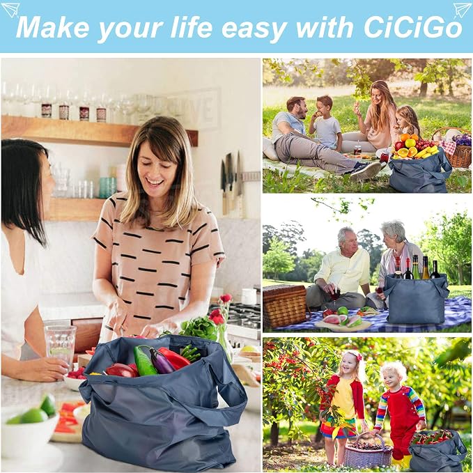 Large Reusable Bags Shopping Washable Foldable 6 Pack Grocery Bags Heavy Duty Lightweight Folding Gift Tote Bags Durable Polyester Gray - Image 2