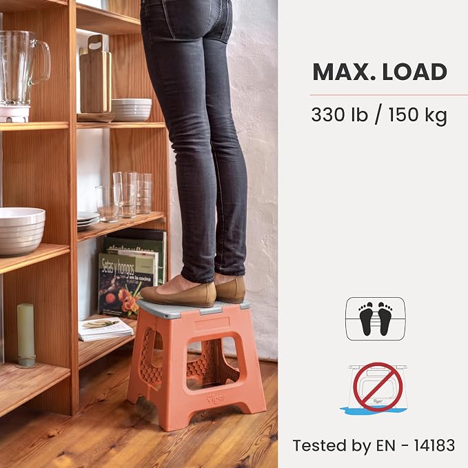 Vigar Compact Folding Step Stool, 12-1/2 in, Orange | 12-1/2 in Foldable Stool, Lightweight Portable Design, Handle, Non Slip Surface, Space-Saving, Supports up to 330 lb - Image 5