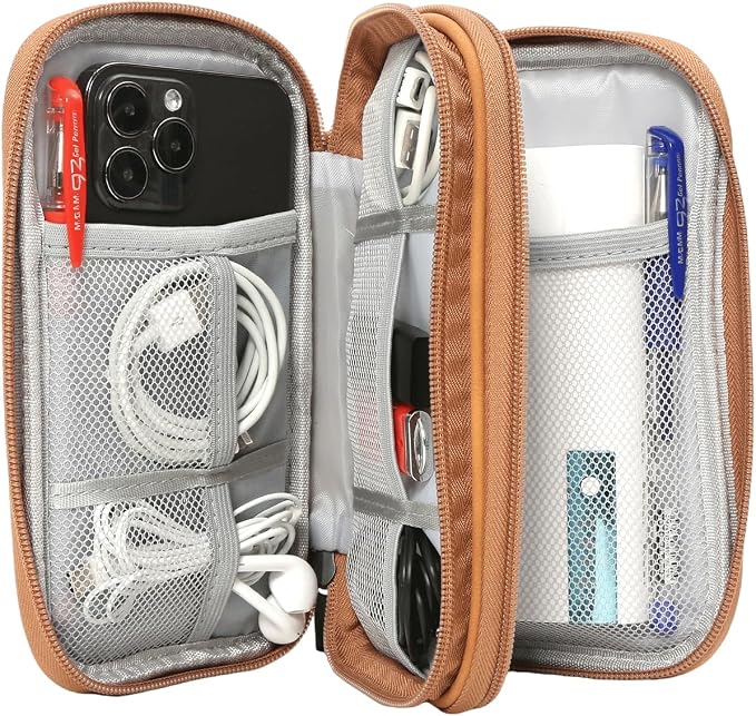 CAAORDKSO Universal Electronics Accessories Carrying Case, Electronic Cable Organizer Bag, Travel Cable Accessories Bag Pouch for Cable, USB, Cord, Charger, Phone, Power Bank, Earphone (Brown, Large) - Image 3