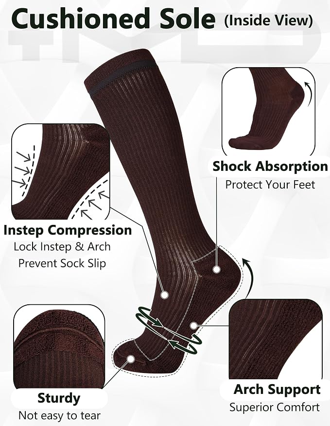 +MD 3 Pairs Bamboo Viscose Compression Socks for Women Men 15-20mmHg Knee High Support Stockings for Pregnancy Nurse Travel - Image 3