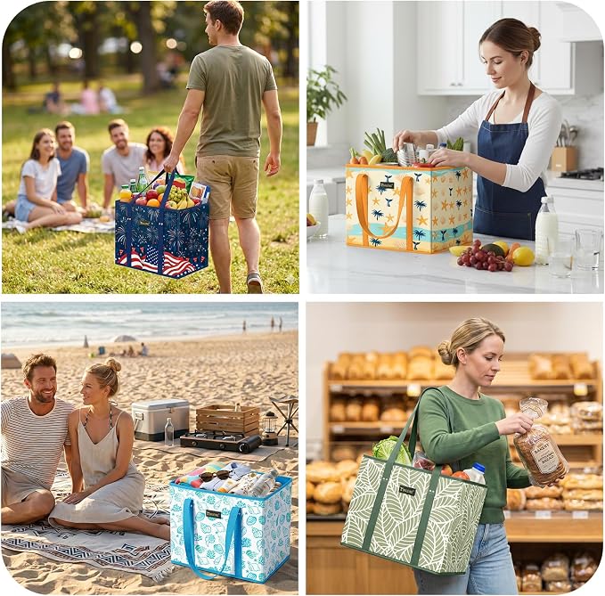 BALEINE 3PK Reusable Grocery Bags, Heavy Duty Shopping Tote Bag | 12'' Long Handles, Reinforced Bottom Keeps Upright, Fold Flat Storage, Water-Resistant Shopping Bag, Multiple Color Options - Image 2