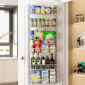 Delamu Adjustable Cabinet Door Organizer, 6-Tier Hanging Spice Rack Organizer, Metal Over the Door Pantry Organizer, Pantry Organizers and Storage Shelves for Kitchen Bathroom Laundry Room, White M by DELAMU