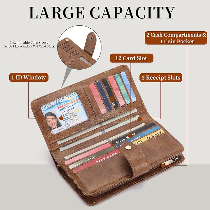Wallets for Women Trifold Wristlet Wallets Large Capacity RFID Blocking Ladies Purse Credit Card Holder - Image 2