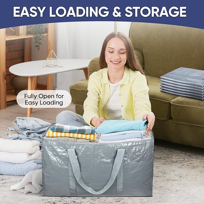 TICONN 8 Pack Extra Large Moving Bags Heavy Duty with Zippers & Carrying Handles, Durable Storage Bags Moving Boxes for Closet Organizers and Storage (8 Pack, Light Grey) - Image 7