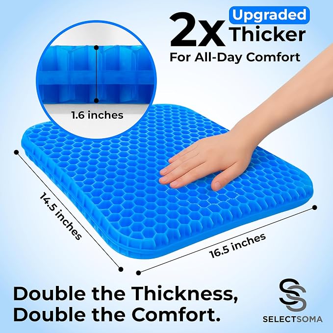 Gel Seat Cushion for Long Sitting, Pressure Relief for Sciatica, Tailbone, Coccyx & Back Pain, Office Chair, Wheelchair, Car & Truck – Standard Size Blue Gel - Image 3