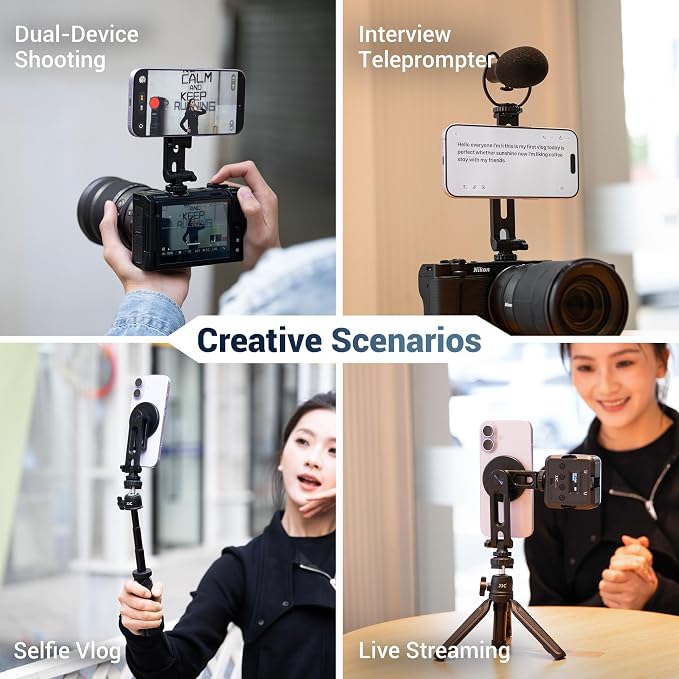Magnetic Camera Cold Shoe Phone Tripod Mount Holder w Rotatable Cold Shoe | Adjustable Cell Phone Tripod Adapter Attachment with 1/4"-20 Hole for Magsafe iPhone 17 16 15 14 13 12 Pro Max Live Streaming - Image 9