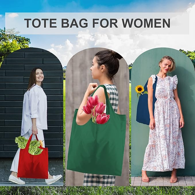 BeeGreen Foldable Travel Bag Reusable Shopping Bags for Groceries - 6 Pack Large Collapsible Bags - Lightweight Machine Washable Tote Bags - Colorful Kitchen Grocery Bags (Red, Orange, Green)​ - Image 4