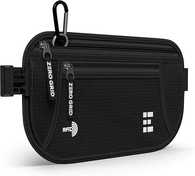 Money Belt for Secure Travel - RFID Blocking Slim Passport Holder - Hidden Waist Pouch for Cash, Credit Cards, Documents - Concealable Under Clothes, Water-Resistant Slim Fanny Pack for Men and Women by ZeroGrid