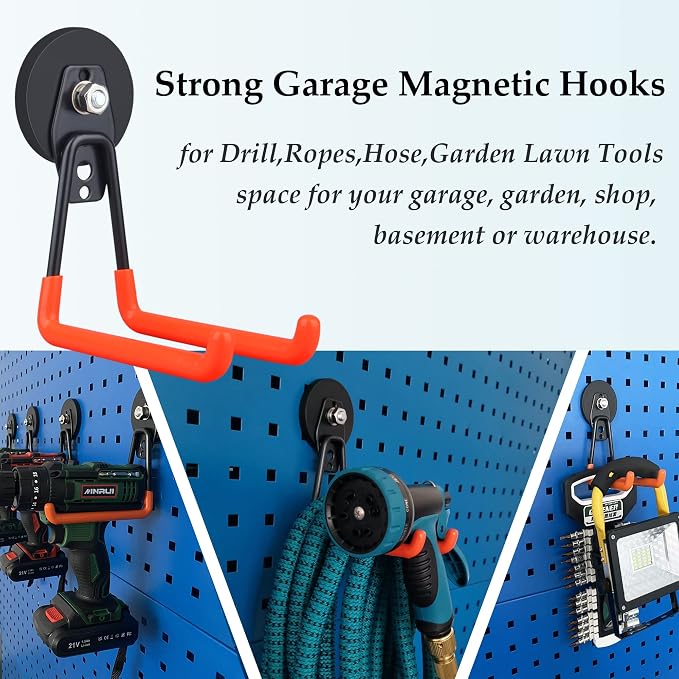 ULIBERMAGNET Magnetic Power Tool Organizer,Cordless Drill Garage Hook Heavy Duty,Large & Strong Manget with Hooks for Garage,Workshop Organization,2 Pack Hooks for Drill,Garden Tool(Orange) - Image 7