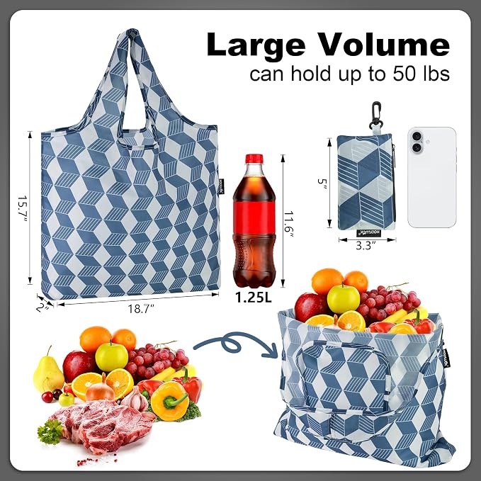 HOLYLUCK Reusable Grocery Bags,Heavy Duty Foldable Shopping Tote Bag (Standard, Geometric Patterns) - Image 3
