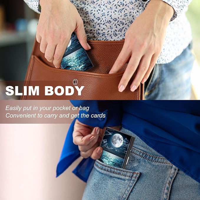 Metal Wallet,Credit Card Holder for Women,Slim RFID Blocking Credit Card Holder Thin Aluminum Wallet ID Case,6 Slot Business Mini Hard Metal Case for Women/Men,Sea Ocean Moon - Image 4