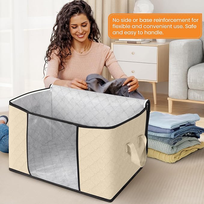 90L Clothes Storage, Foldable Thick Fabric Blanket Storage Bags | Foldable Containers with Zippers,Window and Handles for Organizing Bedroom, Closet, Comforter, Bedding,Dorm essentials - Image 3