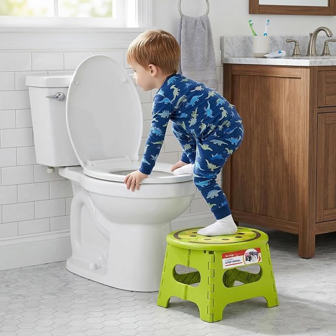 9 Inch Cute Folding Step Stool for Kids, with Handle, Kiwi Green | Foldable Step Stool, Heavy Duty, Lightweight, Non-Slip, for Toddler/Adults, for Kitchen Bathroom Outdoor, Sturdy Collapsible - Image 9