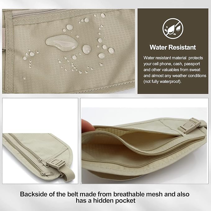 Secure Travel Money Belt, Anti-Theft Passport Holder Travel Wallet for Men Women, Hidden Under Clothes Belt Wallet, Security Travel Pouch, Waterproof Waist Bumbag for Money, Cards and Keys - Image 6