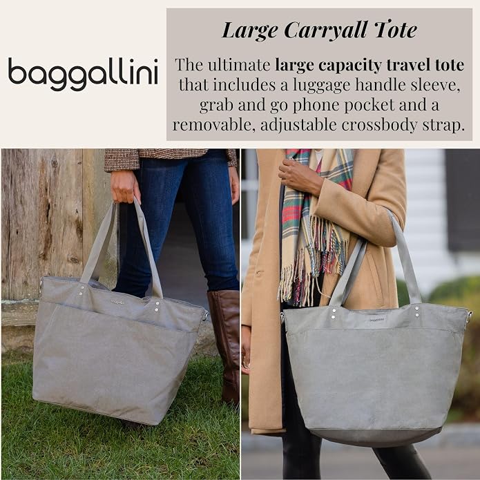 Baggallini Carryall Tote - Lightweight Nylon Zipper Top Weekender Travel Beach Bag w/Luggage Sleeve - Image 2