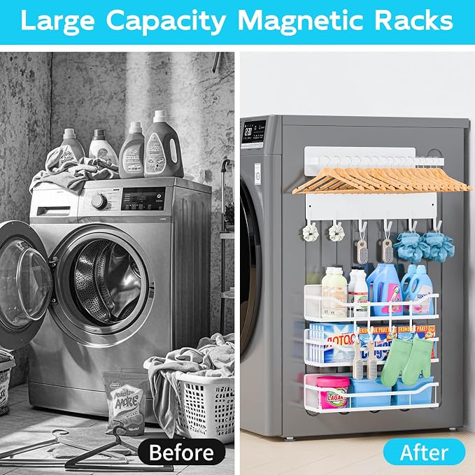 Multifunctional Magnetic Shelf for Washing Machine, Refrigerator, Microwave, and Any Metal Surface, Powerful Magnetic Shelves Include Magnetic Paper Towel Holder, Unique Hollow Design (5 pcs - White) - Image 4