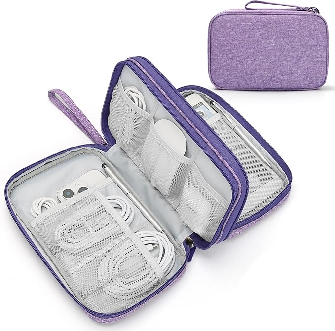 FYY Electronic Organizer, Travel Tech Pouch Bag, Large, Dark Purple | Wrist Strap, Waterproof, Double Layers Portable Electronics Travel Carrying Case for Cord, Charger, Daily Business Trips Use by FYY