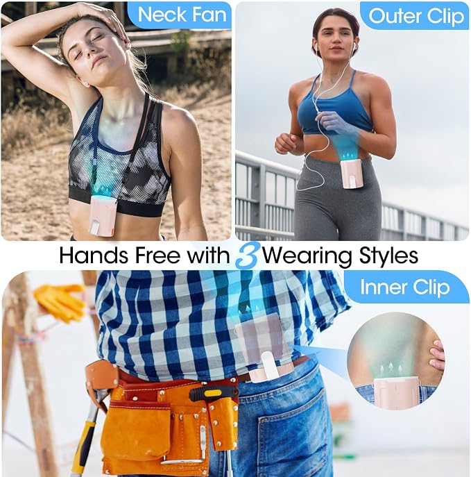 Heelkl 2026 AI Portable Fan Rechargeable, 4 Speeds Strong Airflow, Personal Waist Fan with up to 25H of Working Time, Hanging Neck/Wearable for Camping, Outdoor, Jobsite - Pink - Image 4