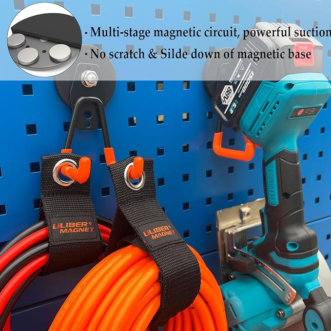ULIBERMAGNET Heavy Duty Large Garage Magnet Hooks, 3 Pack Strong Storage Utility Magnetic Hooks with Anti-Slip Coating for Pegboard,Garage Shelve Hanging (Orange) - Image 4
