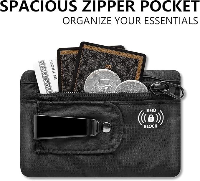 KOSMCCO RFID Blocking Clip Stash Pocket Travel Belt Wallet, Black, Medium | Compact Hidden Design, For Cards & Cash, Slim Pickpocket-Proof, Everyday Carry - Image 2