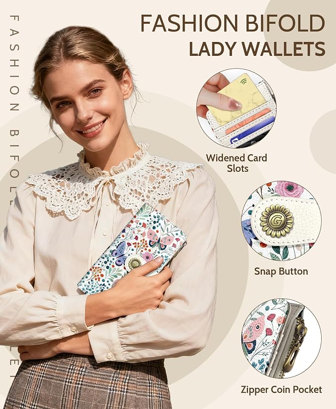 GIANCOMICS Butterfly Womens Wallet RFID Blocking, Credit Card Holder Bifold | Billfold, Cute Cash Purse, Travel Zipper Coin Pocket, Compact Clutch, PU Leather, ID Window, 11 Card Slots, Ladies Gift Woman - Image 6