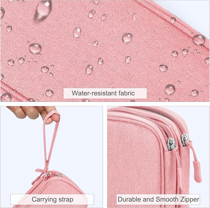 FYY Electronic Organizer, Travel Tech Pouch Bag, Cable Organizer Pink | Wrist Strap, Waterproof, Double Layers Portable Electronics Travel Carrying Case for Cord, Charger, Daily Business Trips Use - Image 4