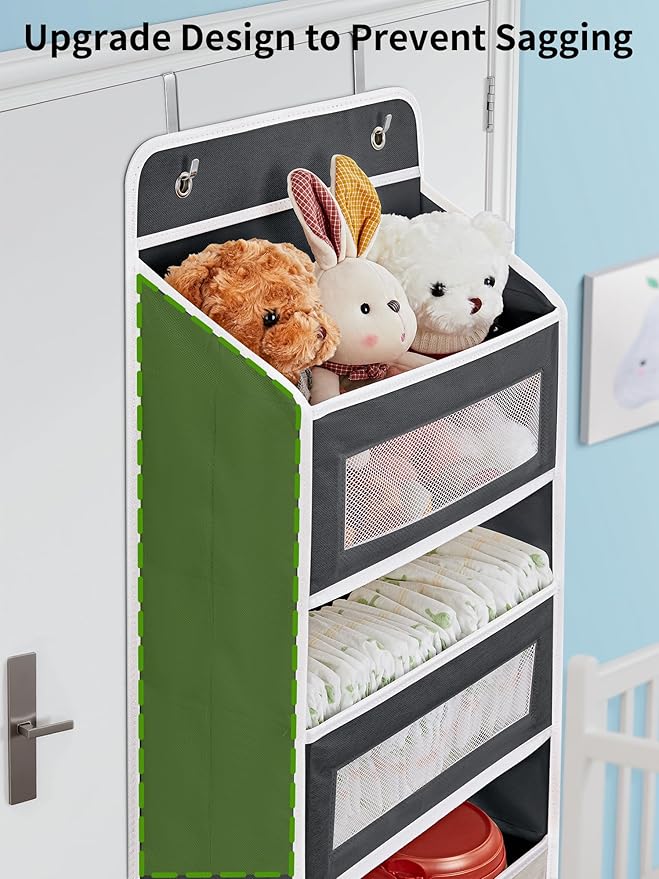 JARLINK Over the Door Organizer for Bedroom, Pantry Bathroom, 5 Shelf Black | Anti-Tilt Design, 44 lb Load Capacity, Hanging Door Organizer with 5 Large Capacity Pockets, Behind Door Storage for Nursery - Image 4