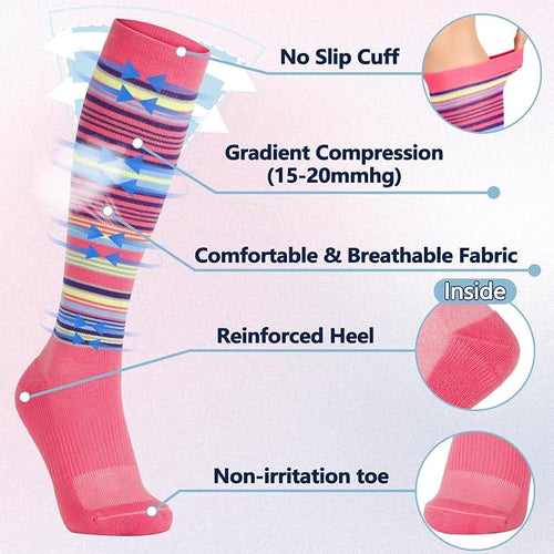 +MD Cotton Compression Socks for Women & Men 4/6 Pairs 15-20mmHg Knee High for Sports, Travel, Nursing Long Sitting Standing - Image 2