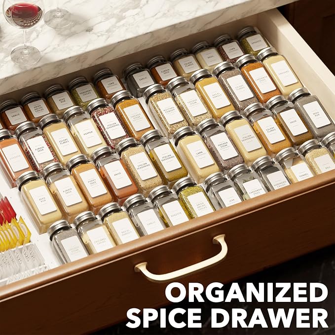 SpaceAid Bamboo White Spice Drawer Organizer, (Need 3" Deep Drawer) Expandable 4 Tier Spices Rack for Cabinet, Kitchen Seasoning Storage Insert (Jars Not Included, From 12" to 23" Wide) - Image 7
