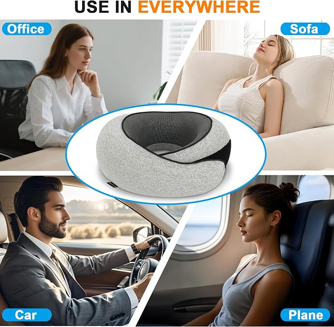 VENMATE Advanced Neck Travel Pillow | 100% Pure Memory Foam, Designed for The Comfort of Travel & Office, Travel Pillow for Plane, Car, Home, Work, Dark Grey - Image 7