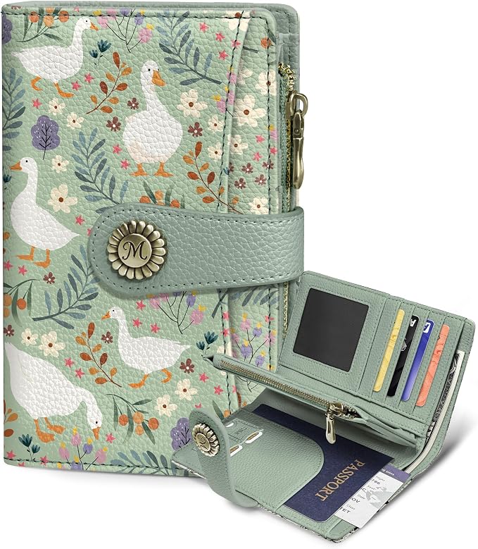 Goose Wallet Women RFID Bifold, Passport Holder Credit Card Holder | 6.7" x 4.4" x 1.3" Travel billfold, Zipper Coin Pocket, PU Leather Clutch, Purse, ID Window, Pen Holder, Gift for Ladies Girl by Mavellin