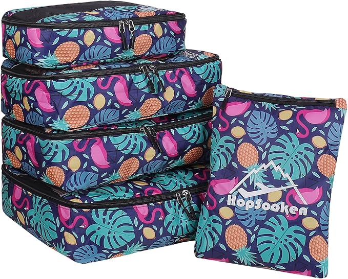 5 Set Packing Cubes for Travel Large Suitcase Luggage Organizer Bags Travel Accessories Vacation 4 Cubes 1 Laundry Pouch Bag by HOPSOOKEN