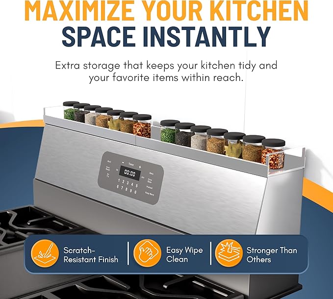 Extendable Steel Over the Stove Shelf for Back of Stove (16 to 30 Inches) Magnetic Stove Top Shelf for Kitchen Stove, Over Stove Shelf for Back of Stove - Over the Stove Spice Rack Shelf (White) - Image 2