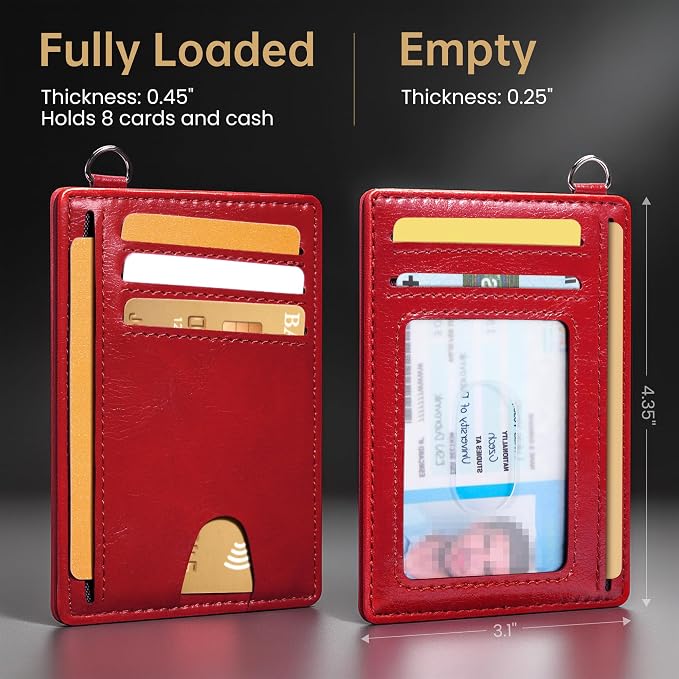 Mayski Slim Wallet, Credit Card Holder for Women, Minimalist Front Pocket RFID Blocking Card Cases, Small Wallet Women Men(Oiled Wax Cherry) - Image 8