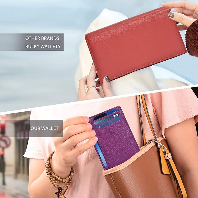Slim Minimalist RFID Leather Front Pocket Card Holder Wallet, Fuchsia - Image 7