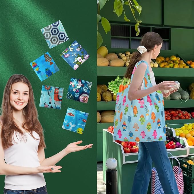 6 Pack Reusable Grocery Bags Heavy Duty with Handles, Reusable Shopping Bags for Women, Foldable, Washable for Store, Travel - Image 6