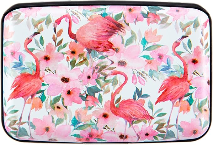 Credit Card Holder, Metal Card Wallet RFID Blocking Mini Slim Aluminum Business Hard Card Case for Women Men (Watercolor Floral Flamingo) by Kaabao