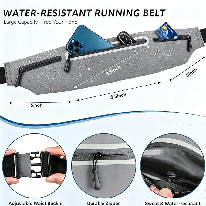 Running Belt for Men Women, Ultra-thin Run Belt with Pockets Secure Adjustable Fanny Pack Marathon Jogging Runners Belt for Phone, Keys & Essentials - Fits 6.9'' Phones (Gray, Large) - Image 8