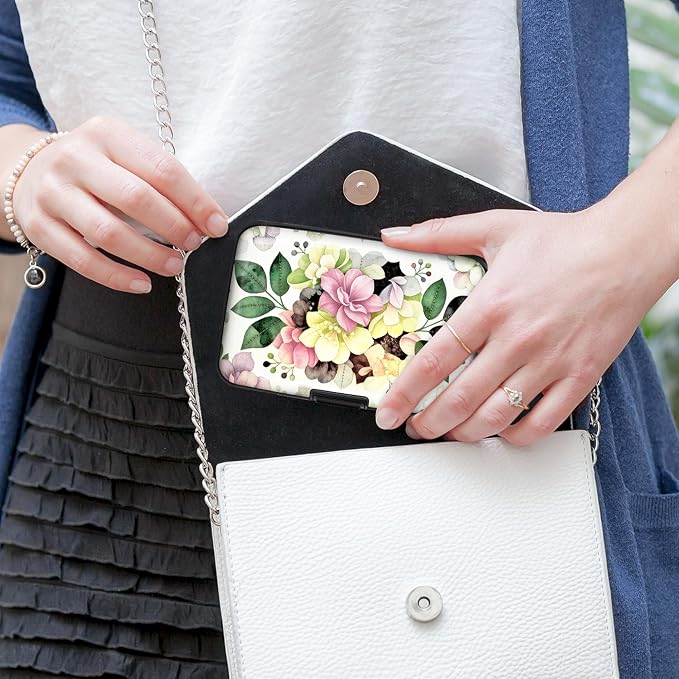 2 Pack Credit Card Holder for Women RFID Blocking Wallet, Artistic Flower | Card Wallets for Women Small Mini Business Metal Accordion Aluminum Alloy Hard Case for Men - Image 7